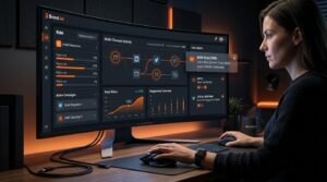Woman reviewing multi-channel campaign performance dashboard — one of the top reply.io alternatives for B2B outreach