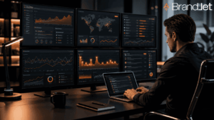 Set up competitor tracking alerts in BrandJet using a multi-monitor analytics command center dashboard 