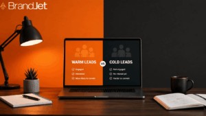 Laptop on desk displaying warm leads vs cold leads difference with engagement and conversion likelihood 