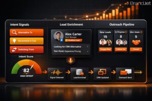 Dashboard showing best social listening use cases for B2B with intent signals, lead enrichment, and outreach pipeline.