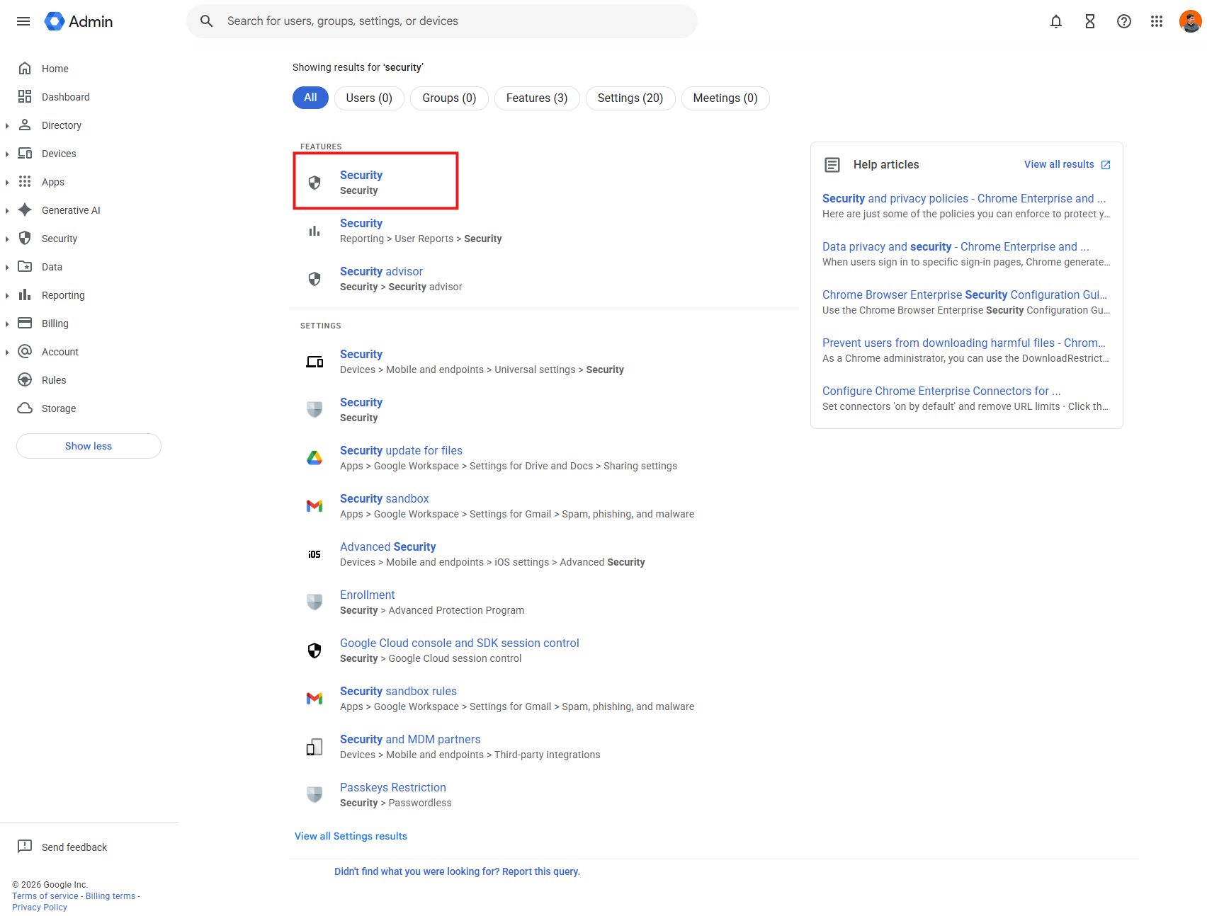 Screenshot: Open Security inside Google Workspace Admin. Screenshot: Open Security inside Google Workspace Admin.