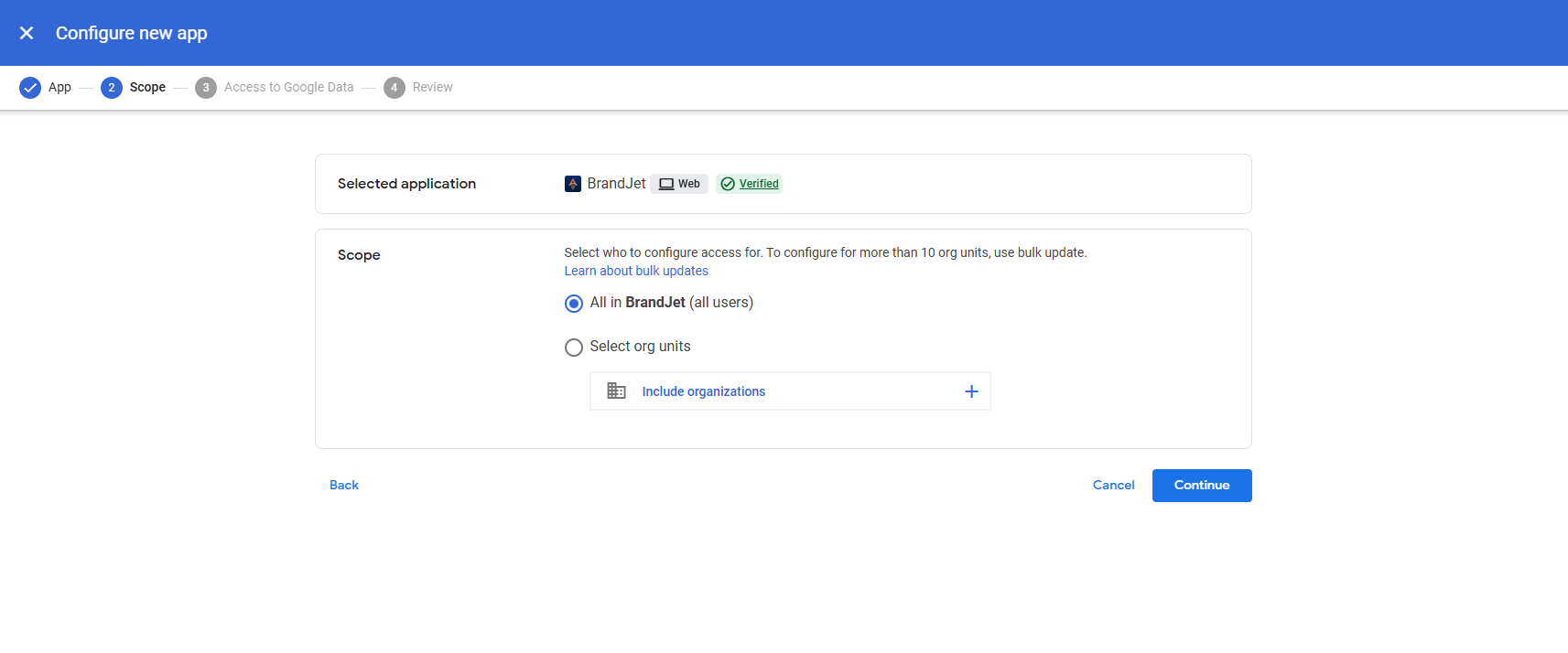 Screenshot: Choose Trusted for the BrandJet OAuth app. Screenshot: Choose Trusted for the BrandJet OAuth app.