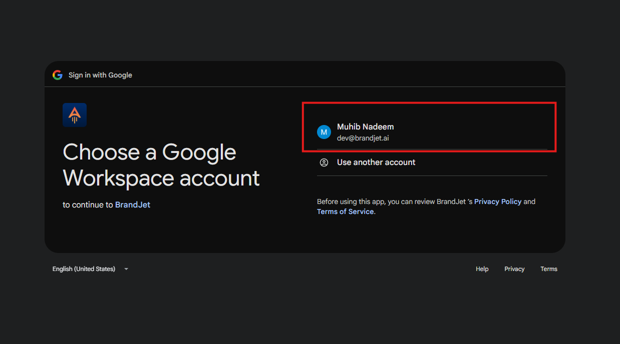 Screenshot: Choose the Google Workspace account to connect. Screenshot: Choose the Google Workspace account to connect.