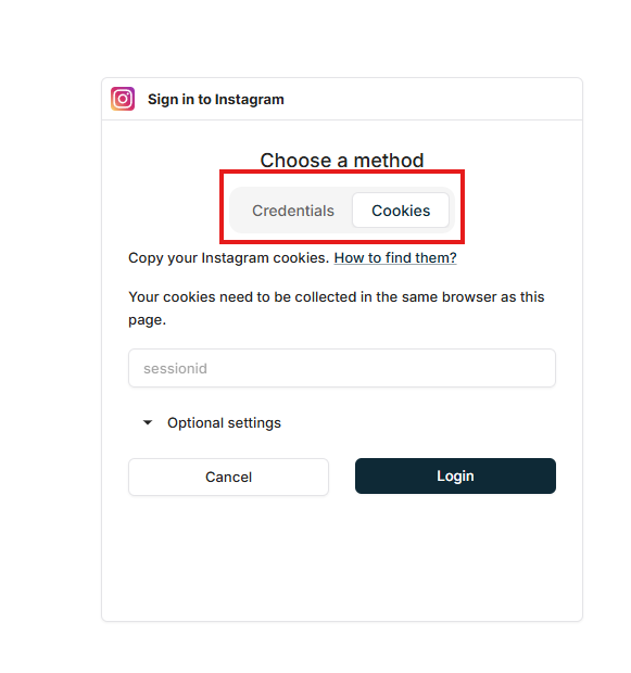 Screenshot: Enter Instagram credentials and press Login. Screenshot: Enter Instagram credentials and press Login.
