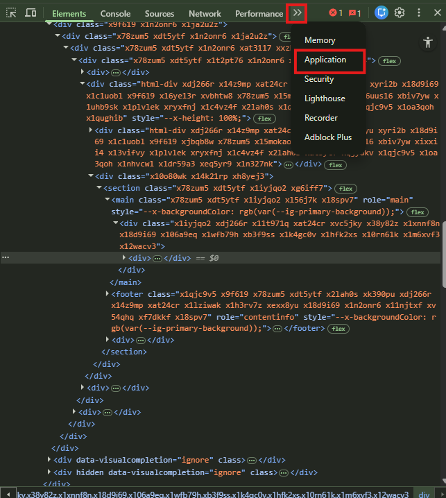 Screenshot: Open Application inside browser developer tools. Screenshot: Open Application inside browser developer tools.