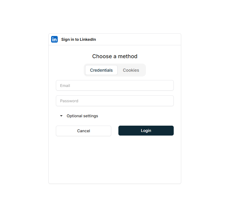 Screenshot: LinkedIn connection methods in BrandJet. Screenshot: LinkedIn connection methods in BrandJet.