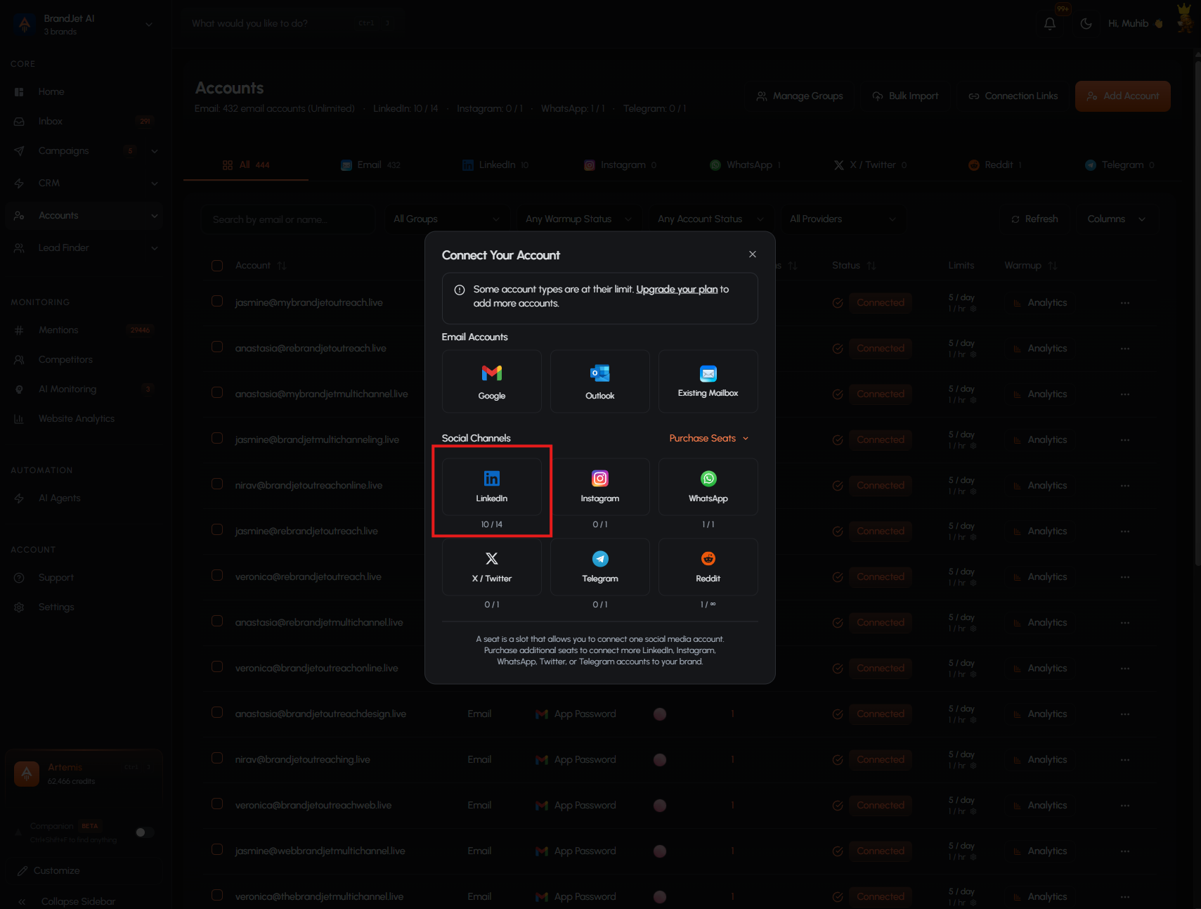 Screenshot: Choose Existing Mailbox from the BrandJet Add Account popup. Screenshot: Choose Existing Mailbox from the BrandJet Add Account popup.