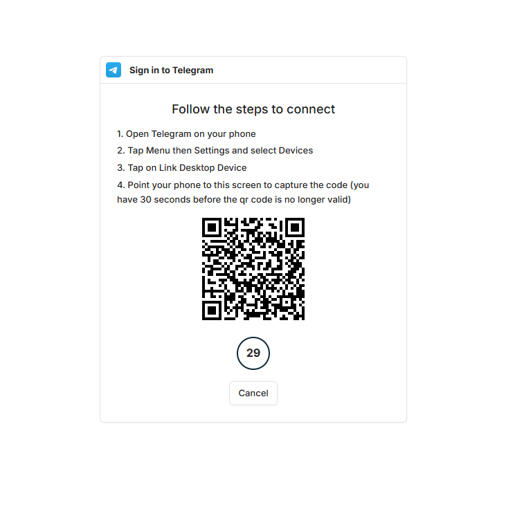 Screenshot: Scan the Telegram QR code from your mobile app.