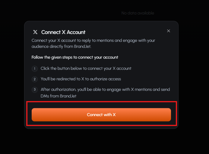 Screenshot: BrandJet X connection prompt.