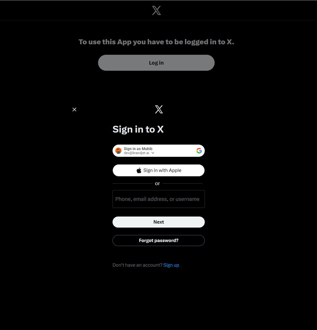 Screenshot: Sign in to your X account.