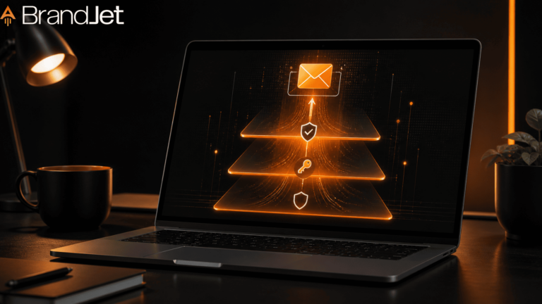 SPF DKIM DMARC setup guide for cold email layered security shields on laptop screen dark background 