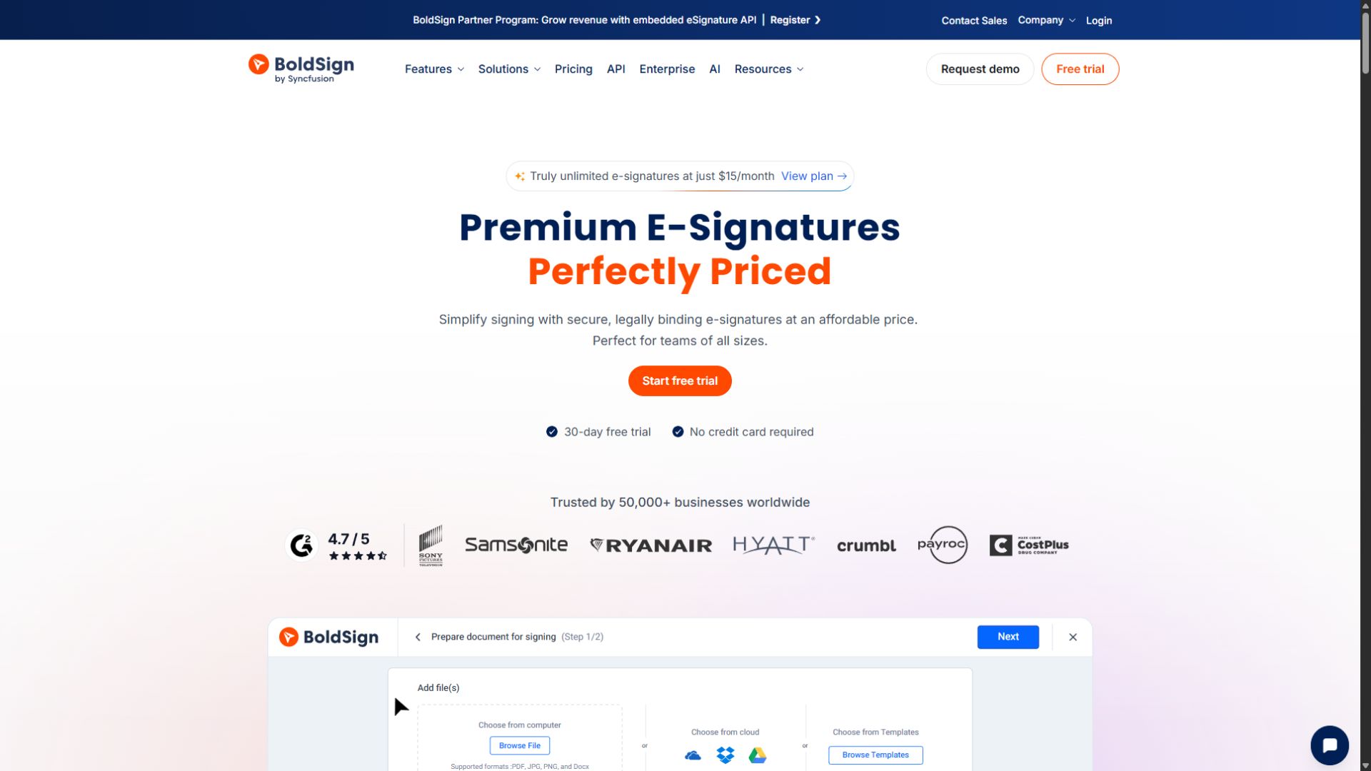 BoldSign homepage screenshot captured September 3 2026