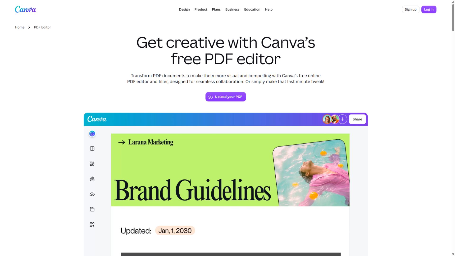 Canva PDF Editor homepage screenshot captured September 3 2026