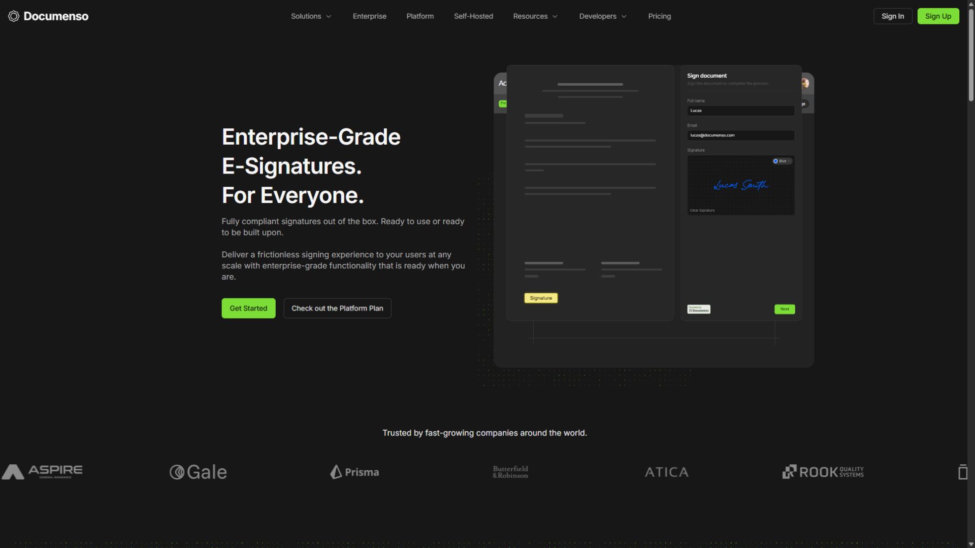 Documenso homepage screenshot captured September 3 2026