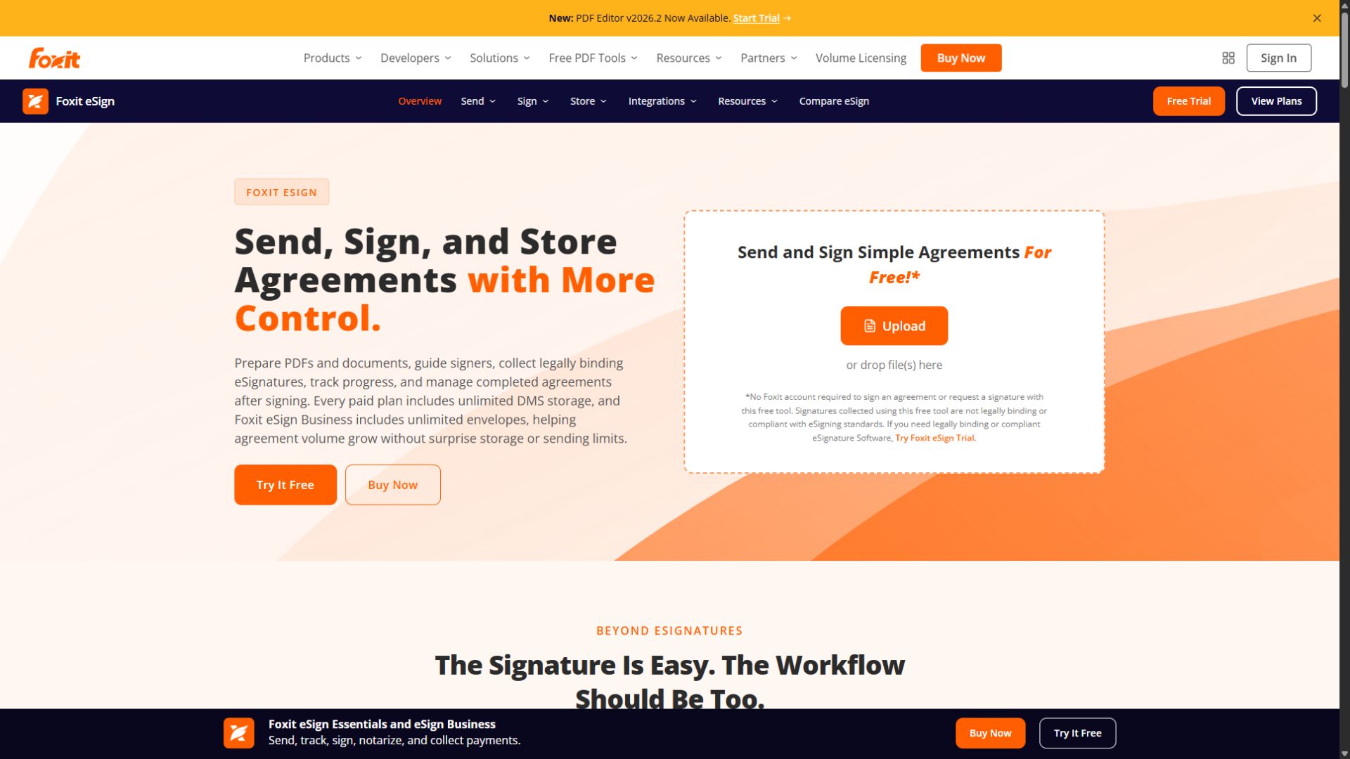 Foxit eSign homepage screenshot captured September 3 2026