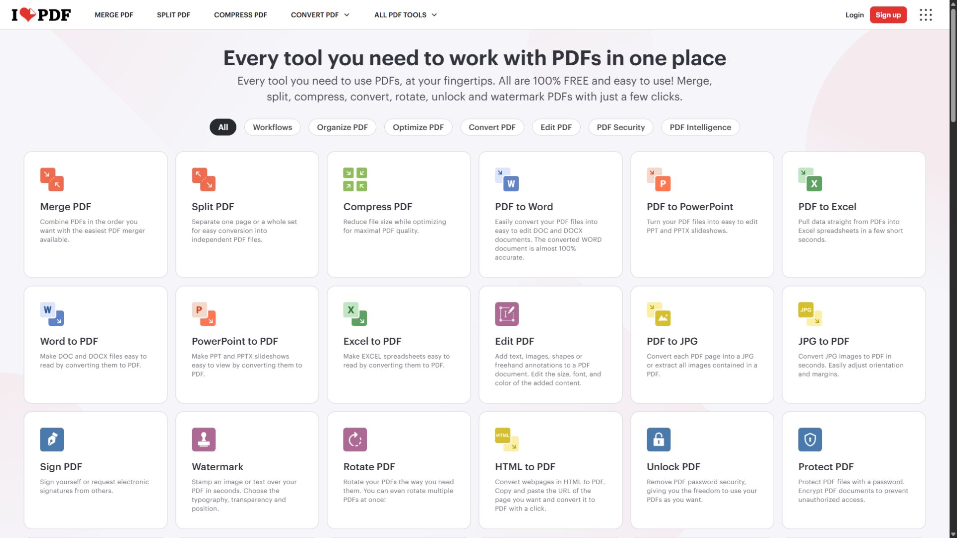 iLovePDF homepage screenshot captured September 3 2026