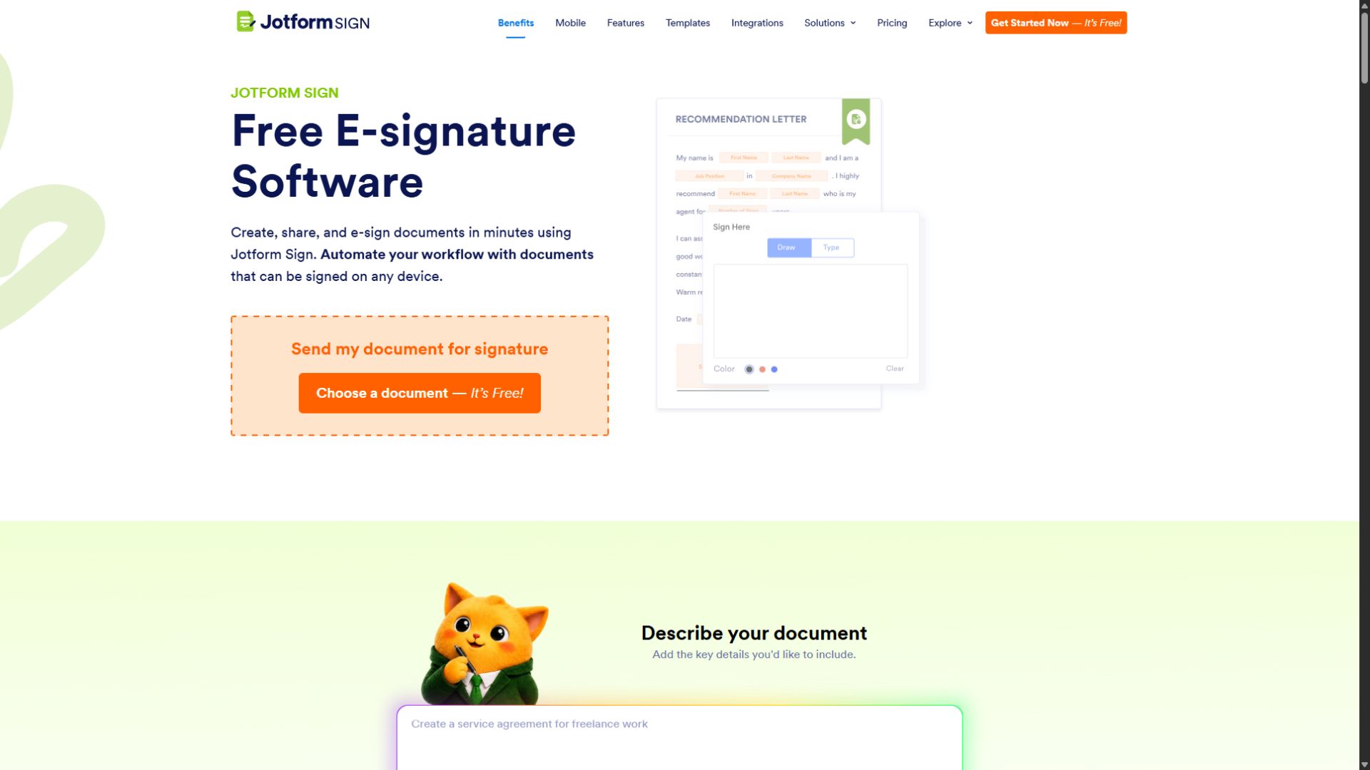 Jotform Sign homepage screenshot captured September 3 2026