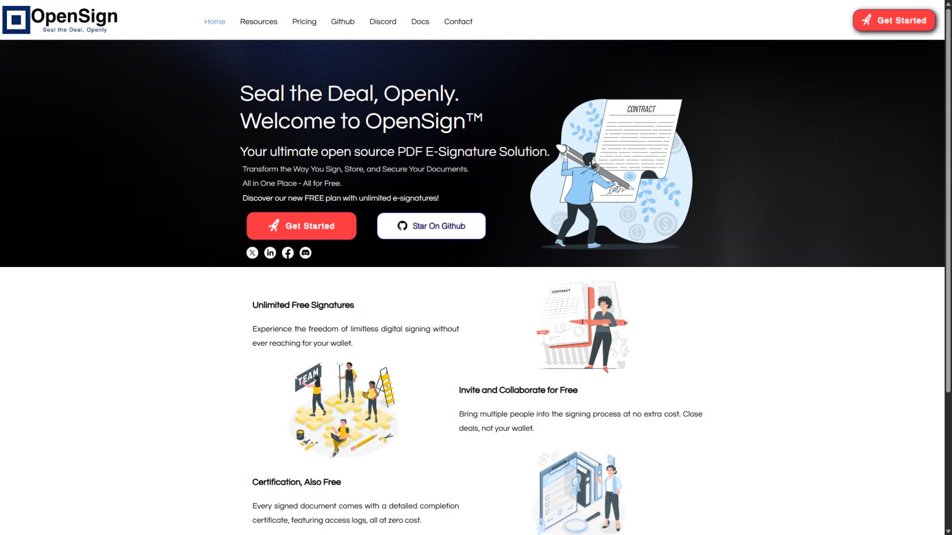 OpenSign homepage screenshot captured September 3 2026