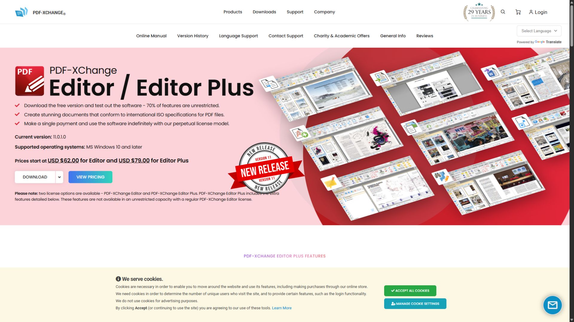 PDF-XChange Editor homepage screenshot captured September 3 2026