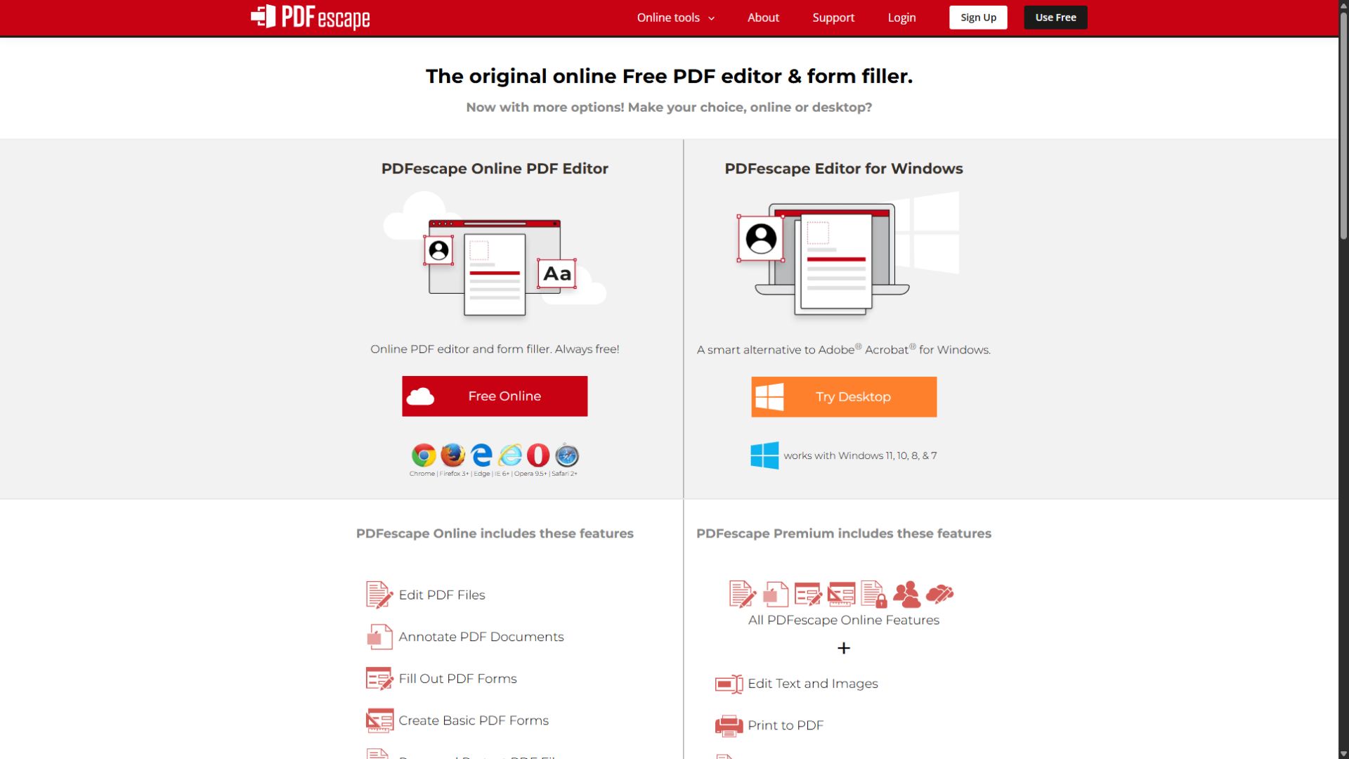 PDFescape homepage screenshot captured September 3 2026