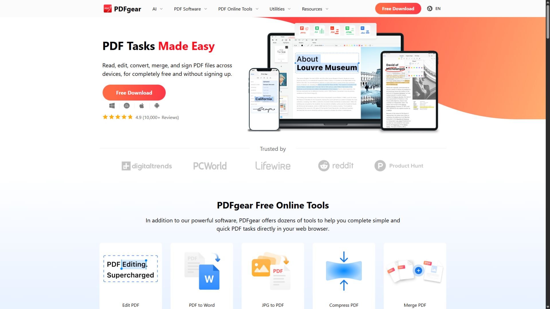 PDFgear homepage screenshot captured September 3 2026