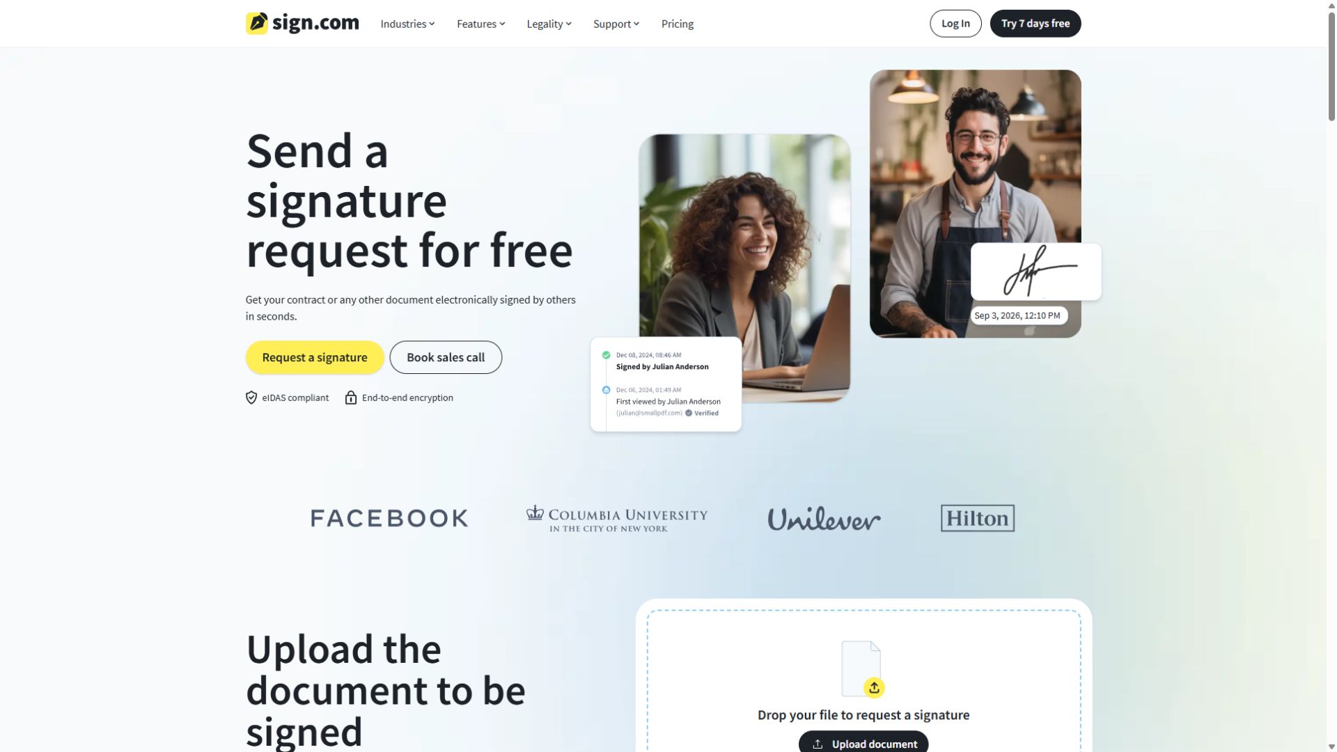 Sign.com homepage screenshot captured September 3 2026