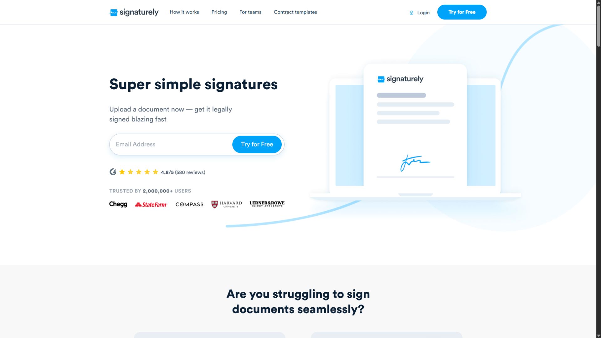 Signaturely homepage screenshot captured September 3 2026