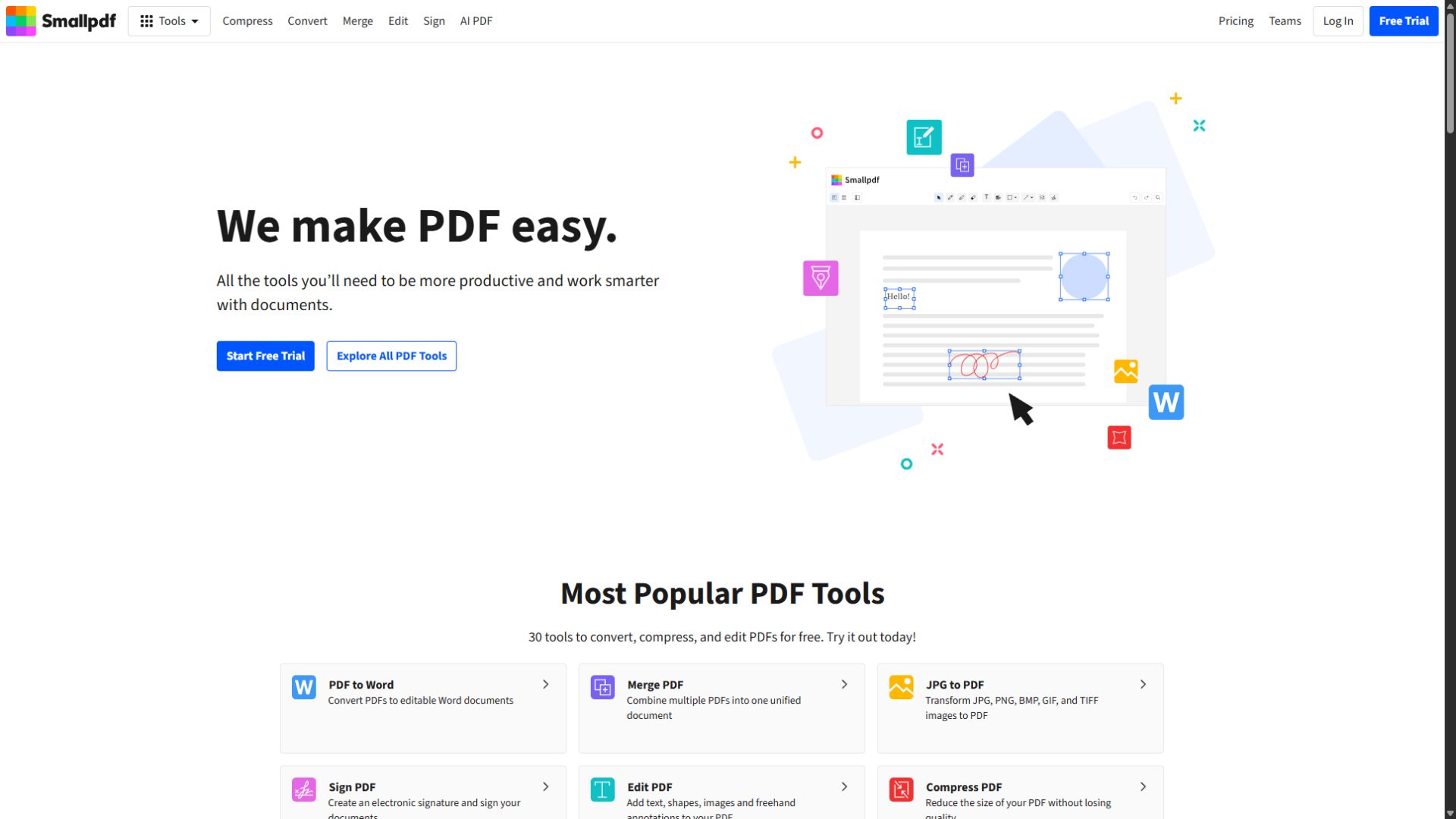 Smallpdf homepage screenshot captured September 3 2026